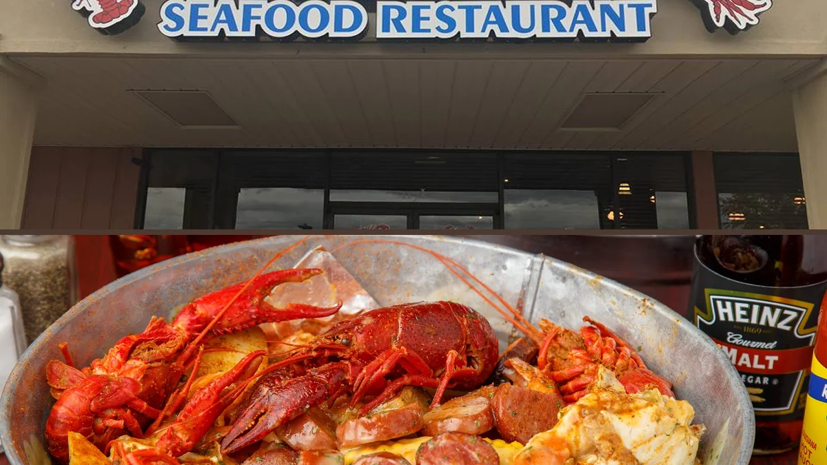 A relaxed seafood restaurant interior with table settings.